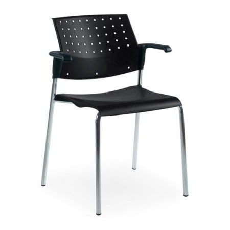 Gec Global Stacking Chair with Arms - Plastic - Black - Sonic Series 6513CH-BK/BK